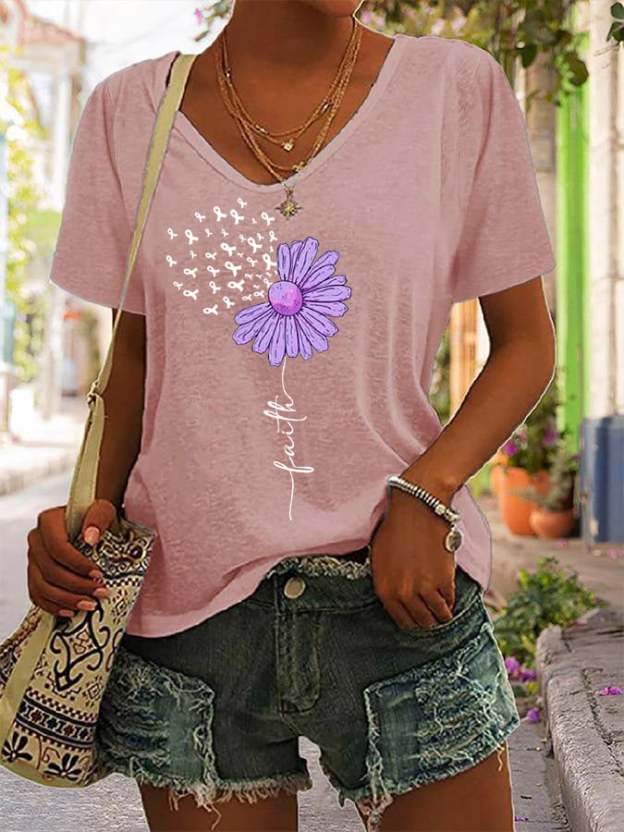 Women's Faith For A Cure Alzheimer's Awareness Fighter Supporter V-Neck Tee
