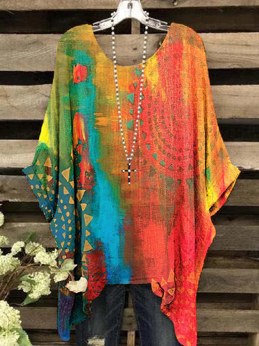 Women's Vintage Art Irregular Pattern Crew Neck Top