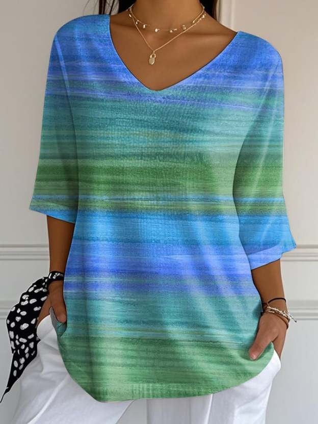 Women's Casual Purple Gradient Art Bubble Wrinkle Top