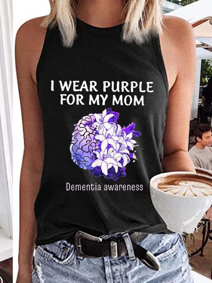 Women's I Wear Purple For My Mom Dementia Awareness Alzheimer's Disease Print Tank Top