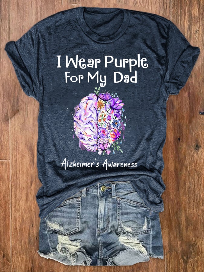 Women's I Wear Purple For My Dad Alzheimer's Awareness Tee