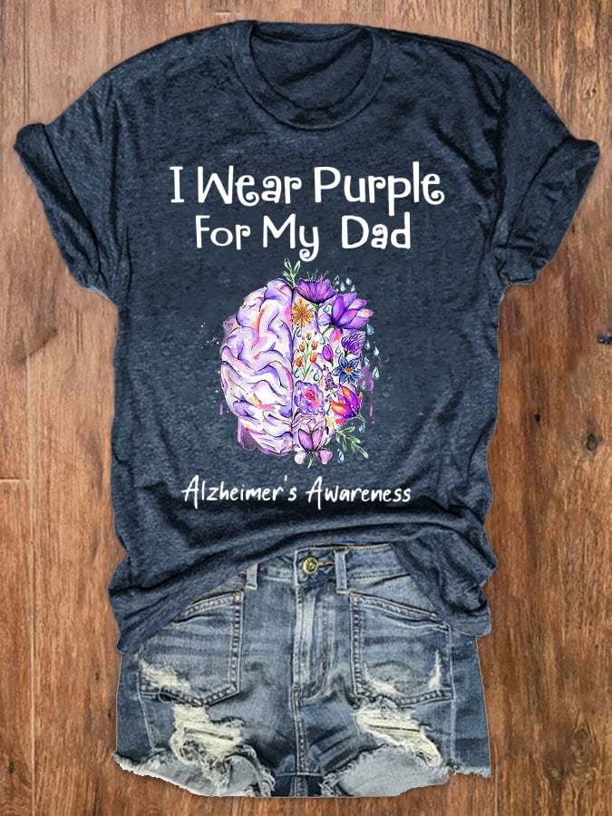 Women's I Wear Purple For My Dad Alzheimer's Awareness Tee