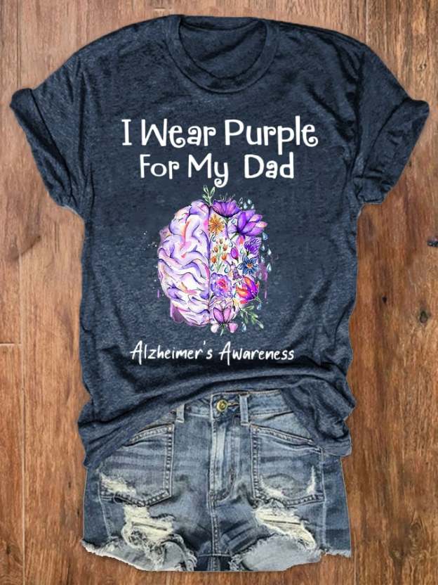 Women's I Wear Purple For My Dad Alzheimer's Awareness Tee
