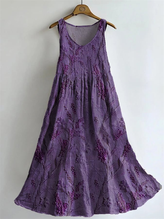 Women's Fashion Casual Purple Art Cotton And Linen Dress