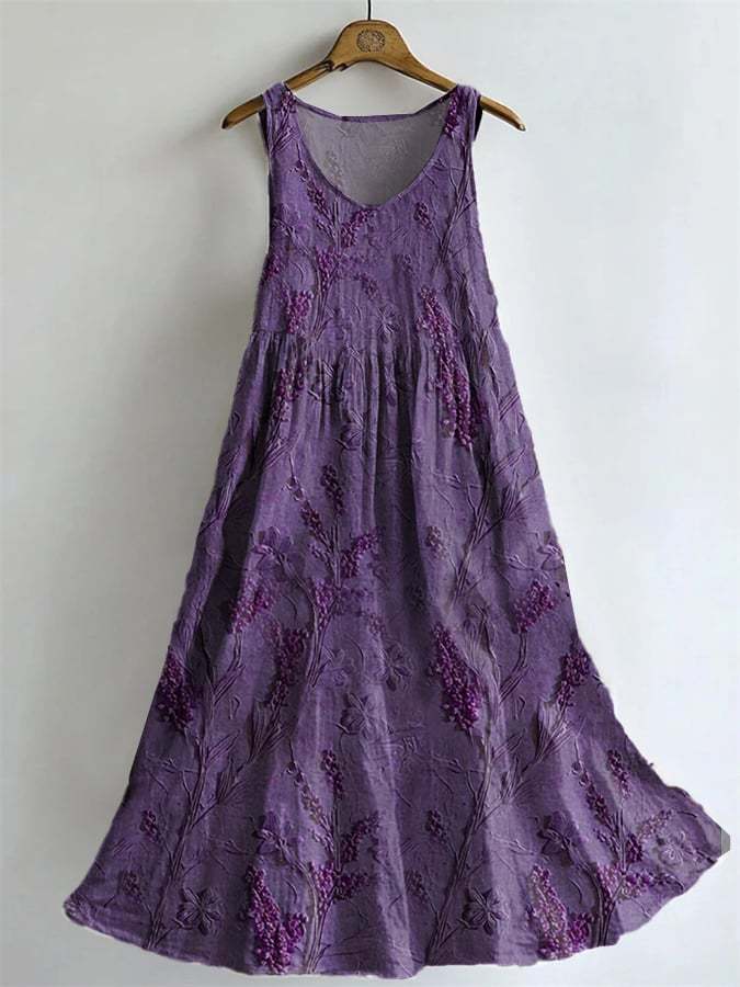 Women's Fashion Casual Purple Art Cotton And Linen Dress