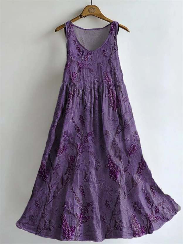 Women's Fashion Casual Purple Art Cotton And Linen Dress