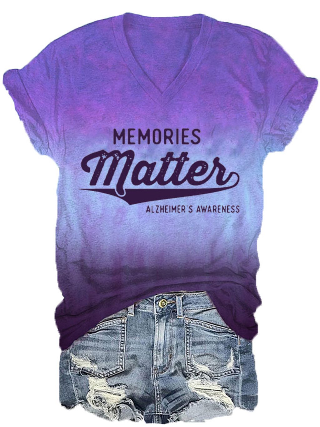 Women's Memories Matters Dementia Alzheimer's Awareness Print V-Neck T-Shirt