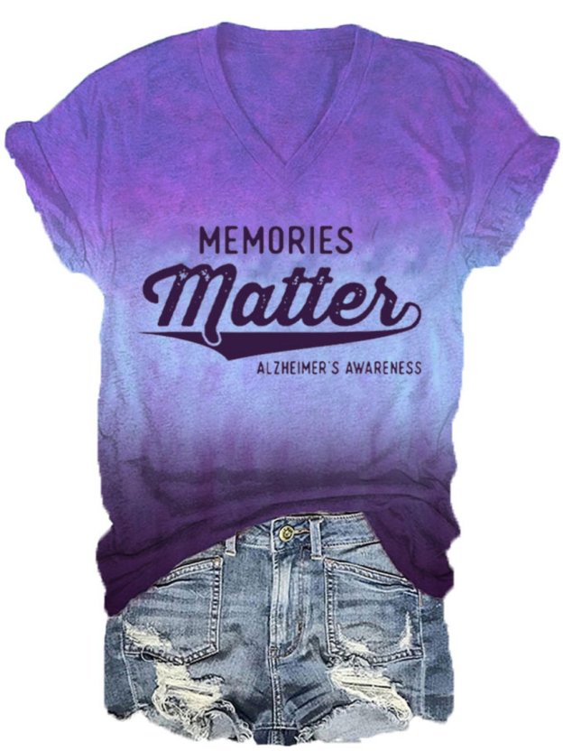 Women's Memories Matters Dementia Alzheimer's Awareness Print V-Neck T-Shirt