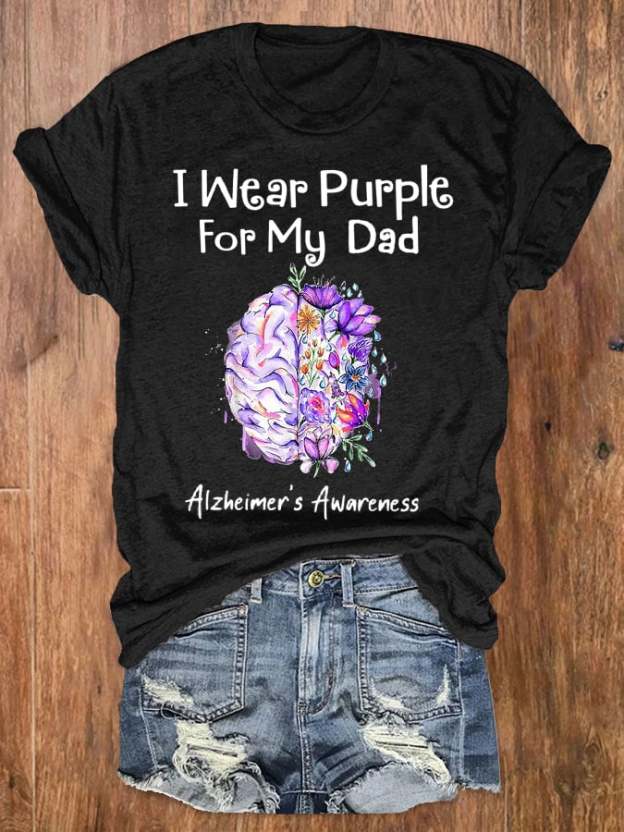 Women's I Wear Purple For My Dad Alzheimer's Awareness Tee