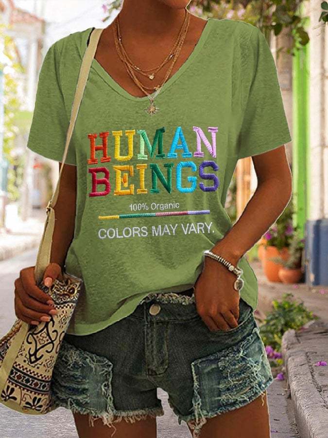 V-neck Human Beings 100% Organic Colors May Vary Human Rights Equality