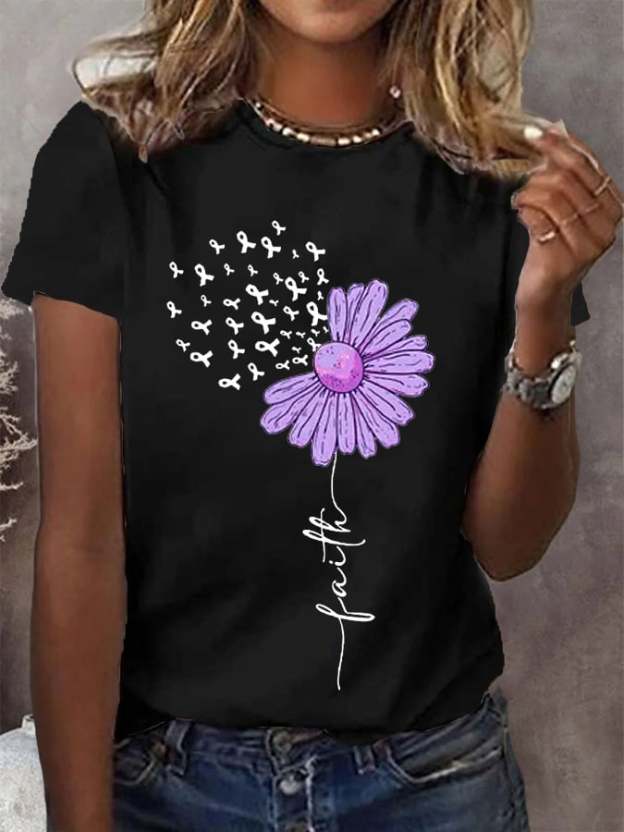 Women's Purple Ribbon Faith Alzheimer's Awareness Fighter Supporter Tee
