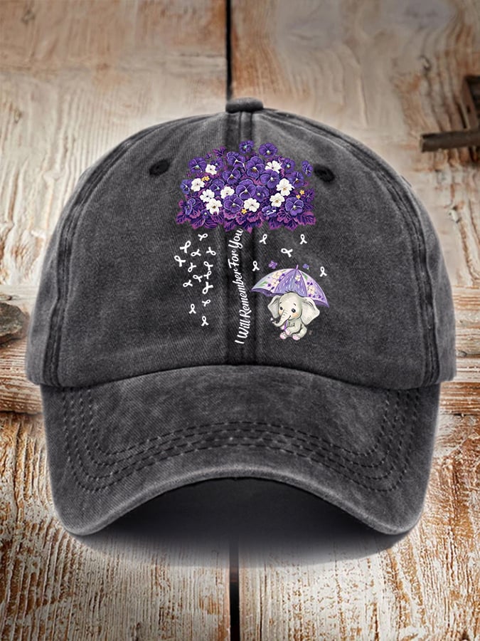 Unisex Distressed Washed Cotton Alzheimer's Disease Awareness Floral  Print Hat
