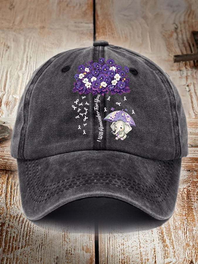 Unisex Distressed Washed Cotton Alzheimer's Disease Awareness Floral  Print Hat