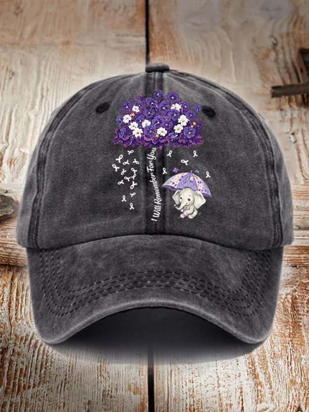 Unisex Distressed Washed Cotton Alzheimer's Disease Awareness Floral  Print Hat