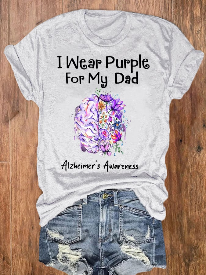 Women's I Wear Purple For My Dad Alzheimer's Awareness Tee