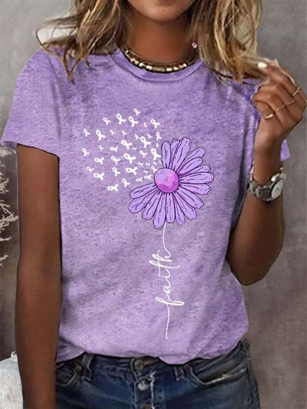 Women's Purple Ribbon Faith Alzheimer's Awareness Fighter Supporter Tee