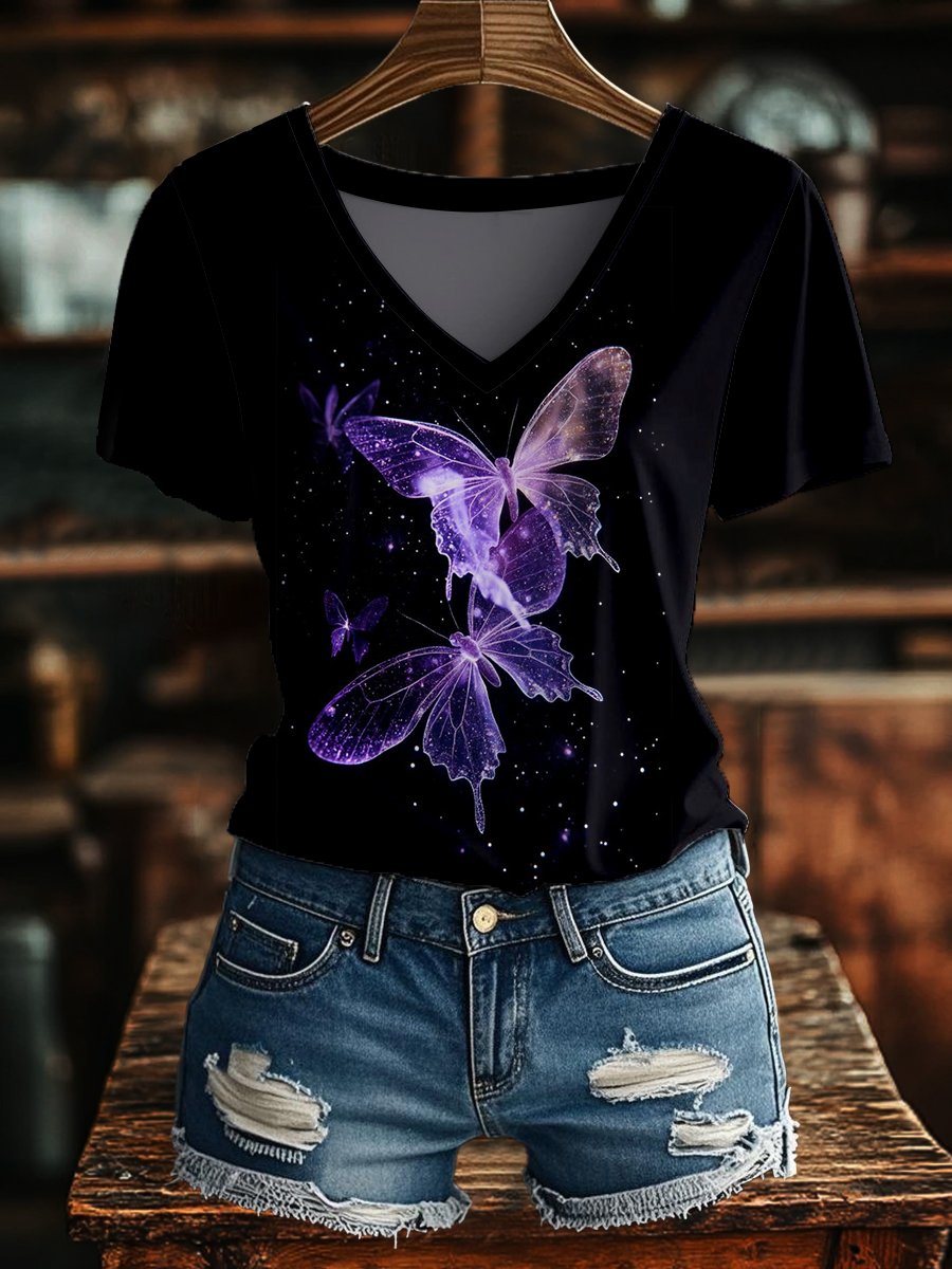 Women's Purple Starlight Butterfly T-Shirt Print Top