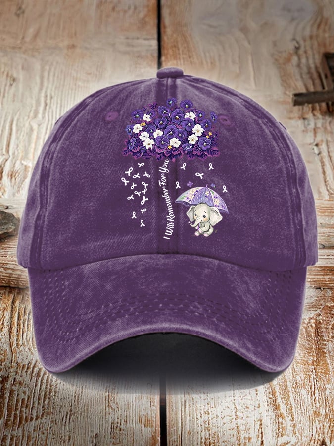 Unisex Distressed Washed Cotton Alzheimer's Disease Awareness Floral  Print Hat