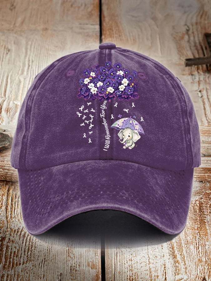 Unisex Distressed Washed Cotton Alzheimer's Disease Awareness Floral P