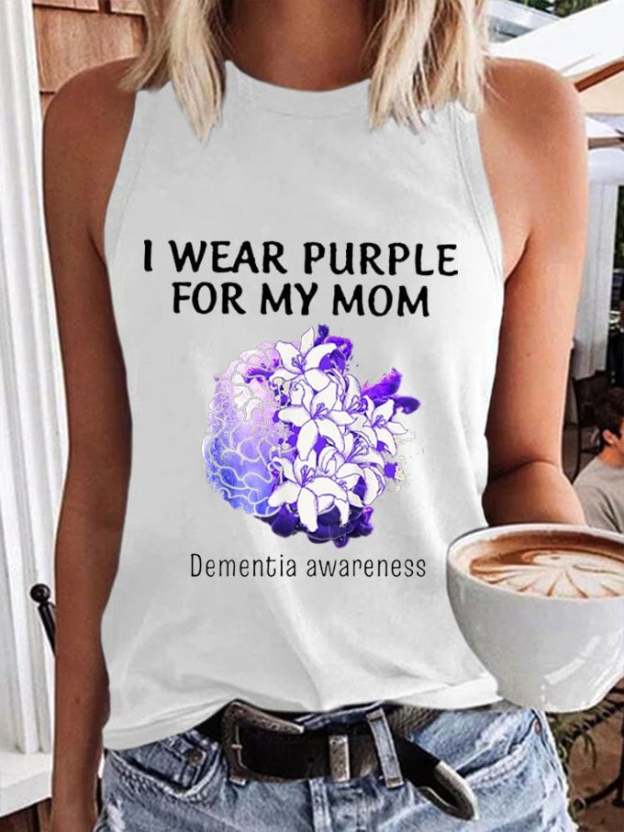 Women's I Wear Purple For My Mom Dementia Awareness Alzheimer's Disease Print Tank Top