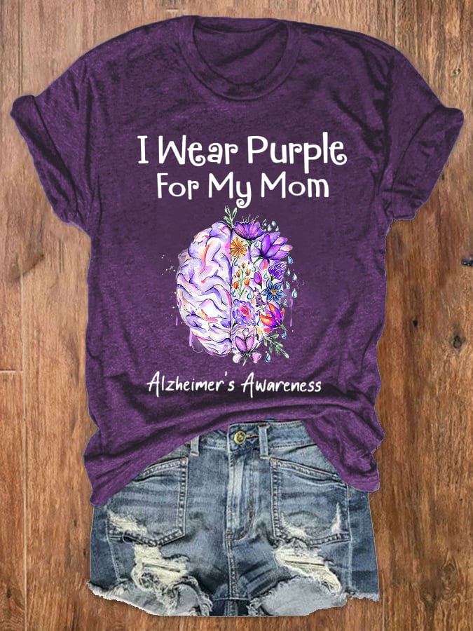 Women's I Wear Purple For My Mom Alzheimer's Awareness Tee