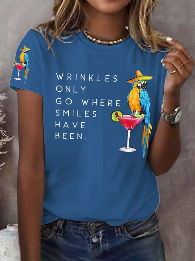 Retro Wrinkles Only Go Where Smiles Have Been Print T-Shirt