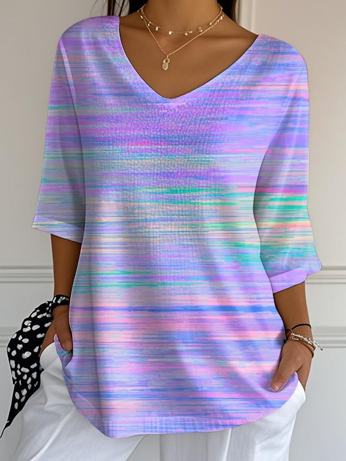 Women's Casual Purple Gradient Art Bubble Wrinkle Top