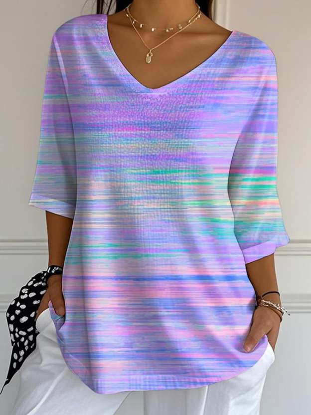 Women's Casual Purple Gradient Art Bubble Wrinkle Top