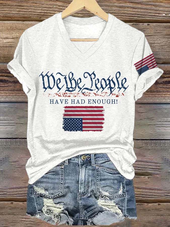 V-Neck Retro We The People Have Had Enough Print T-Shirt