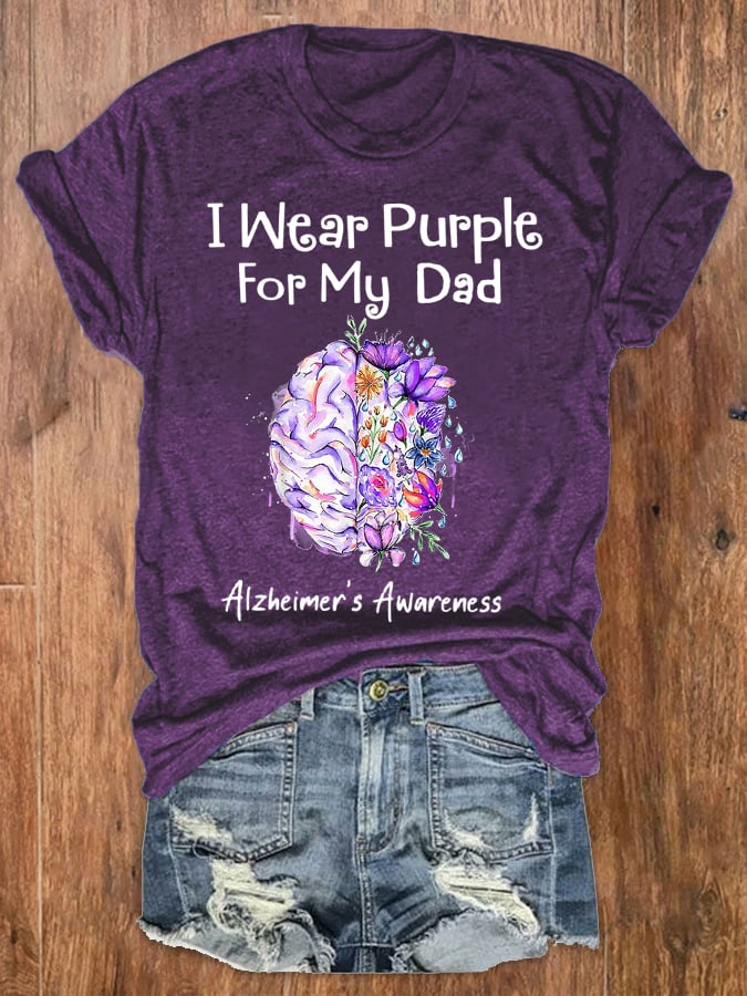 Women's I Wear Purple For My Dad Alzheimer's Awareness Tee