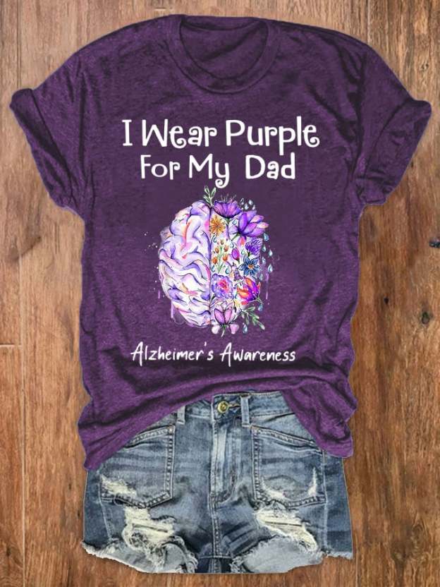 Women's I Wear Purple For My Dad Alzheimer's Awareness Tee