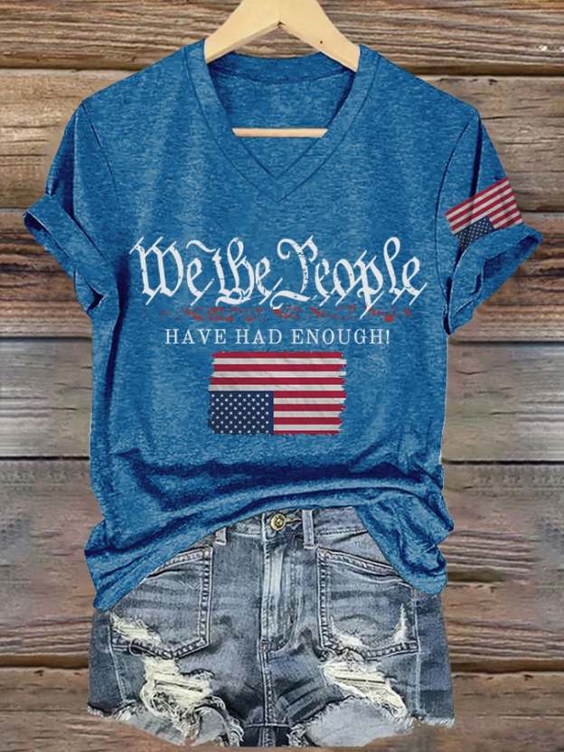 V-Neck Retro We The People Have Had Enough Print T-Shirt
