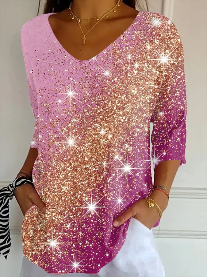 🌸🌷🙏Womens Breast Cancer Awareness Pink Floral Print Striped Fabric Casual V Neck T-Shirt