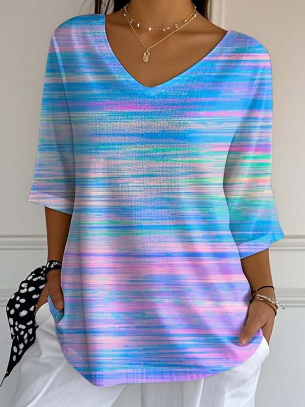 Women's Casual Purple Gradient Art Bubble Wrinkle Top