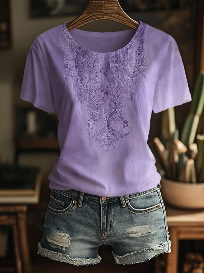 Women's Alzheimer's Awareness Floral Design Printed Crew Neck T-Shirt
