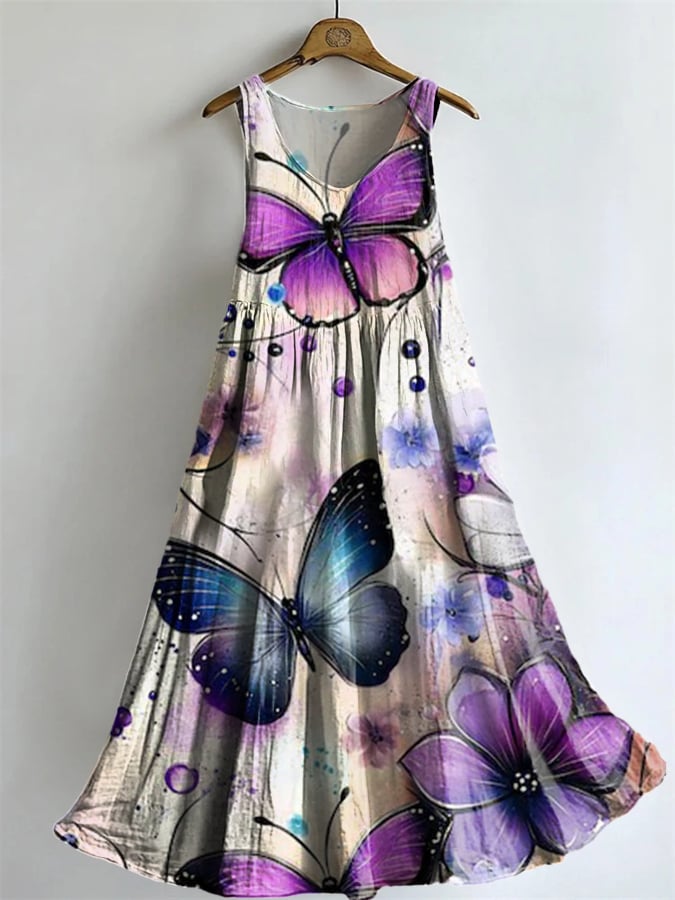 Women's Vintage Purple Floral Print Dress