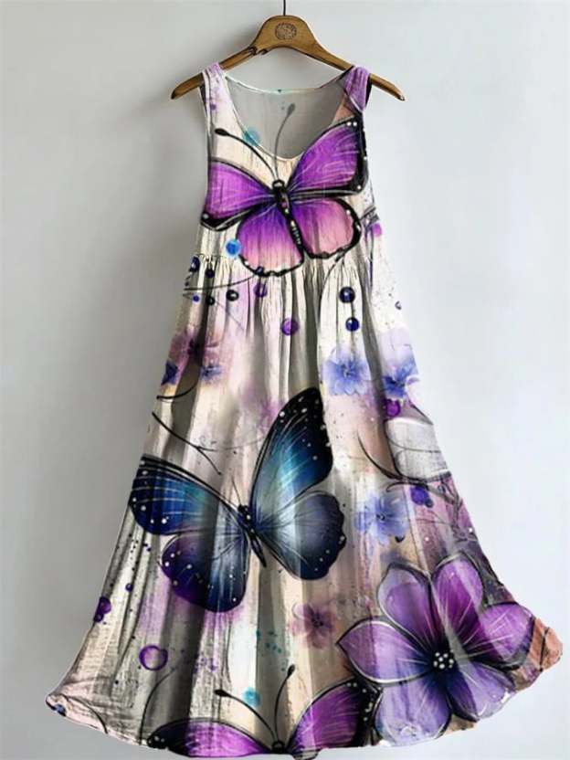 Women's Vintage Purple Floral Print Dress