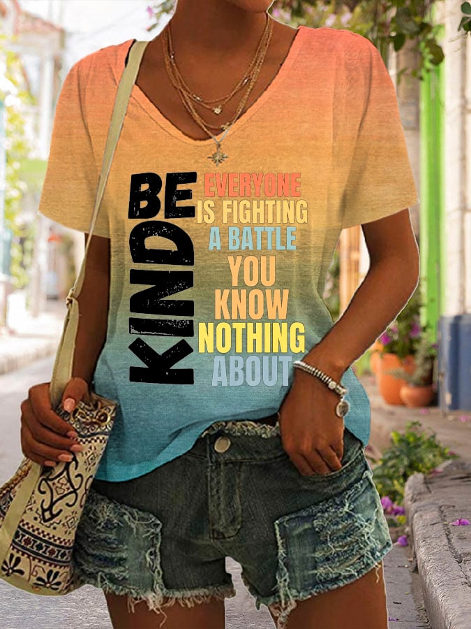Women's Retro Be Kind Everyone Is Fighting A Battle You Know Nothing About Print T-Shirt