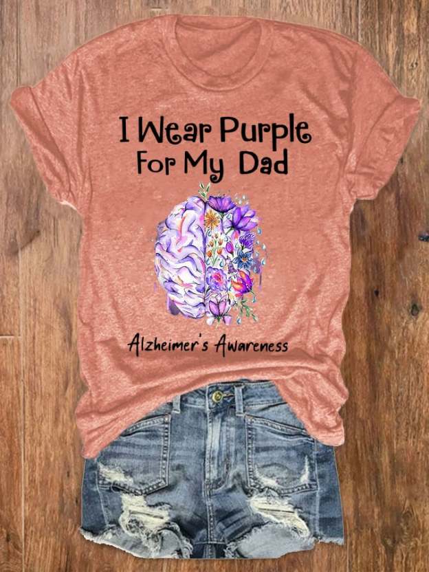 Women's I Wear Purple For My Dad Alzheimer's Awareness Tee