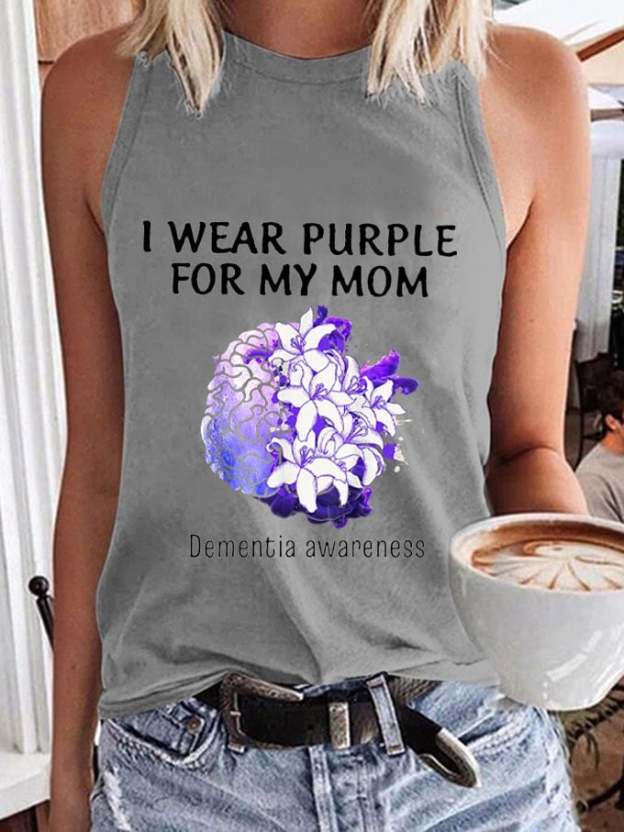 Women's I Wear Purple For My Mom Dementia Awareness Alzheimer's Disease Print Tank Top