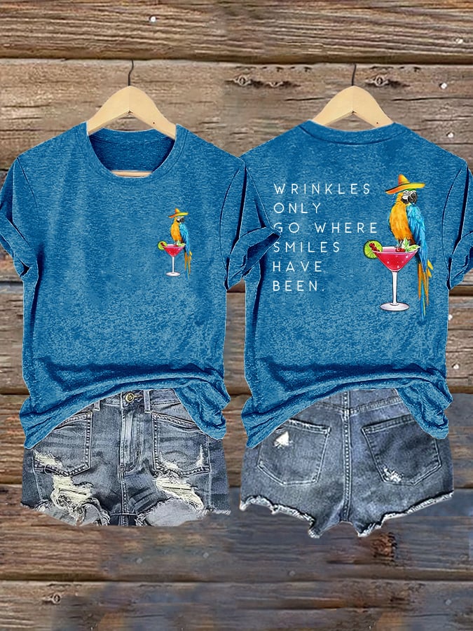 Retro  Wrinkles Only Go Where Smiles Have Been Print T-Shirt