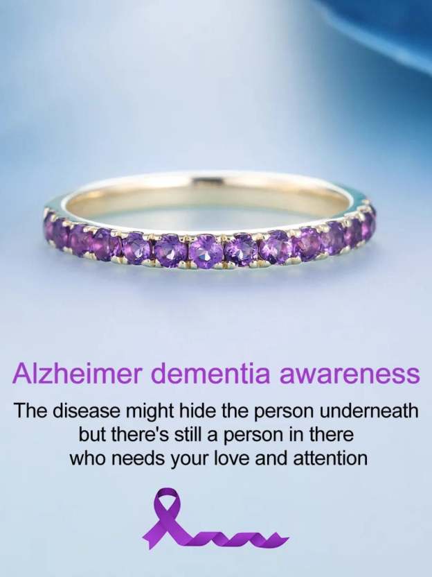 Alzheimer Dementia Awareness Gift Purple Half Eternity Ring