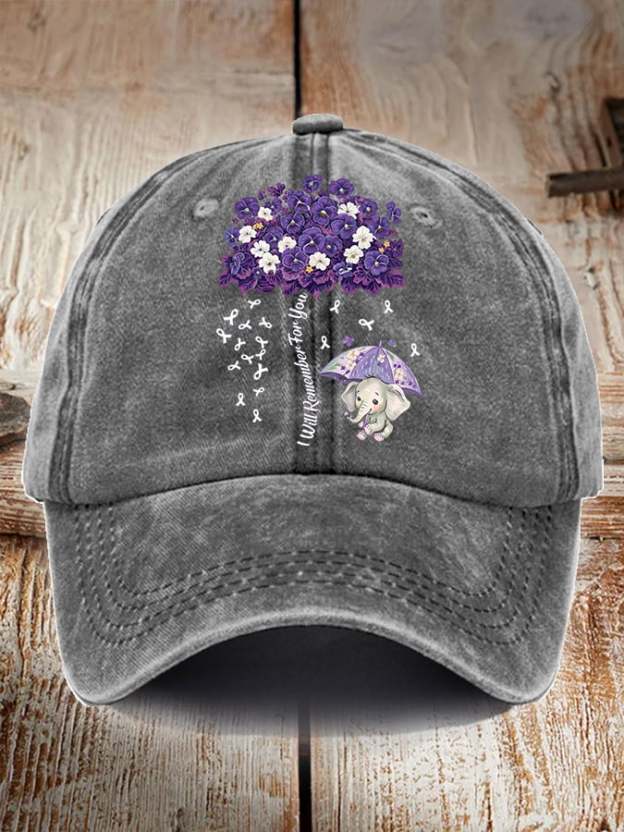 Unisex Distressed Washed Cotton Alzheimer's Disease Awareness Floral  Print Hat