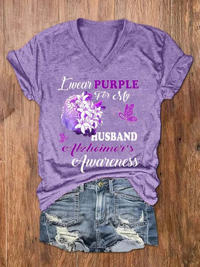 Women's I Wear Purple For My Husband Alzheimer's Disease Awareness Dem