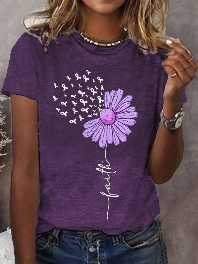Women's Purple Ribbon Faith Alzheimer's Awareness Fighter Supporter Tee