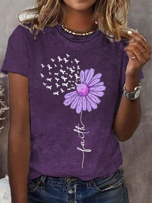 Women's Purple Ribbon Faith Alzheimer's Awareness Fighter Supporter Tee