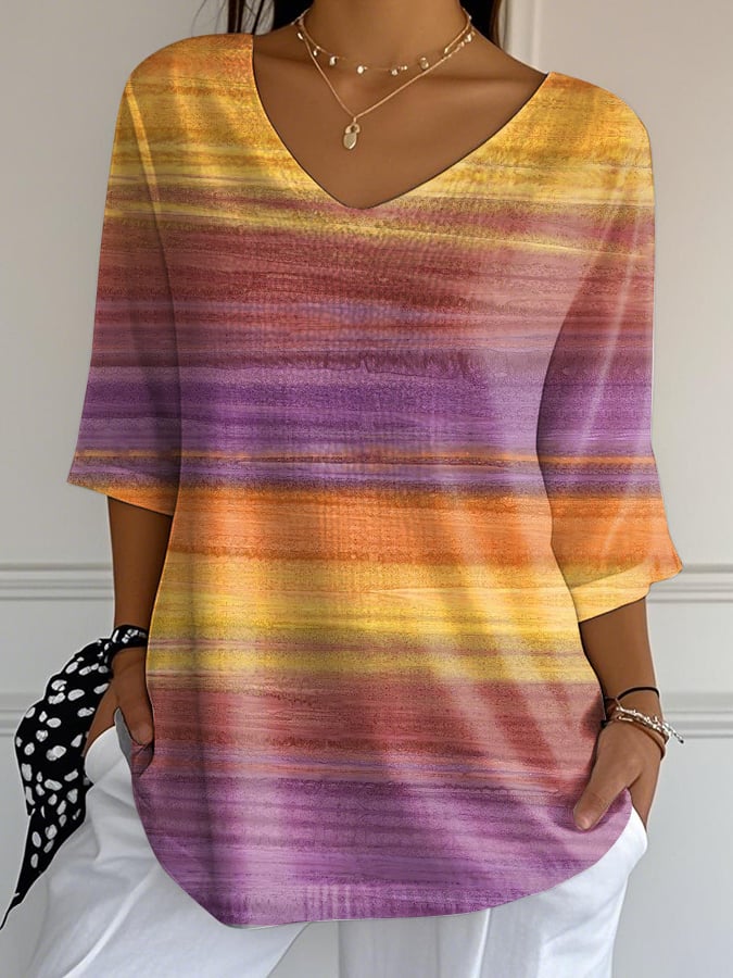 Women's Casual Purple Gradient Art Bubble Wrinkle Top