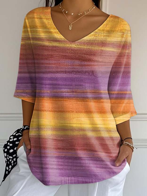 Women's Casual Purple Gradient Art Bubble Wrinkle Top