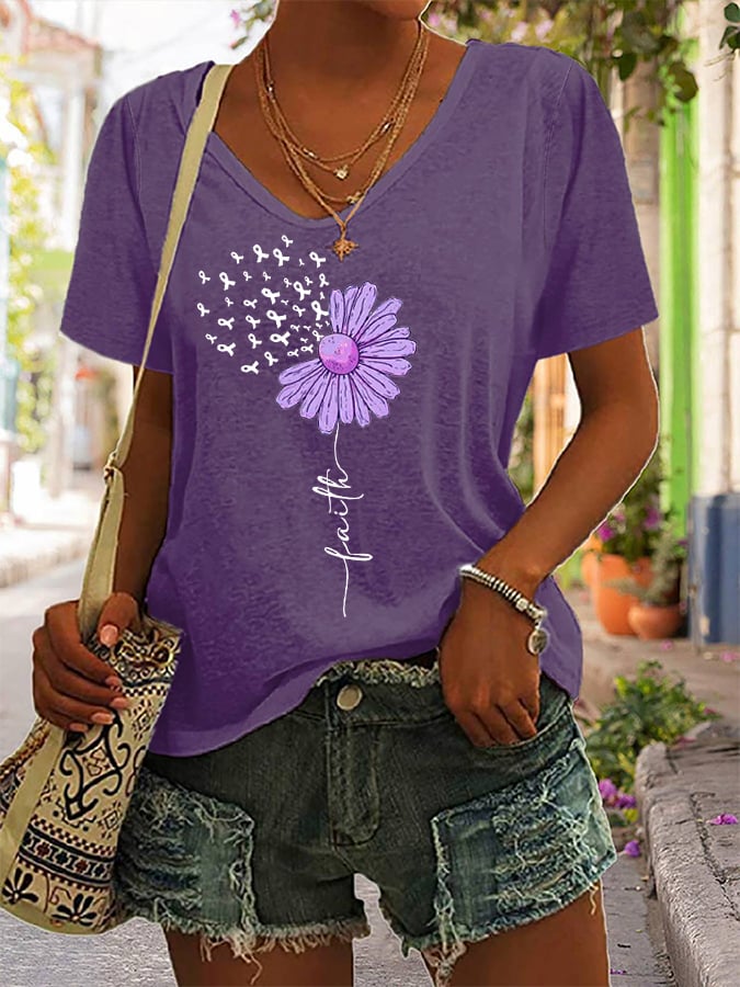 Women's Faith For A Cure Alzheimer's Awareness Fighter Supporter V-Neck Tee