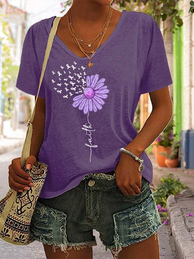 Women's Faith For A Cure Alzheimer's Awareness Fighter Supporter V-Neck Tee